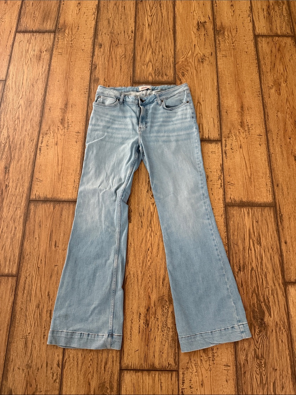 Women's Light Blue Flare Jeans — Mid-Rise Wide Leg